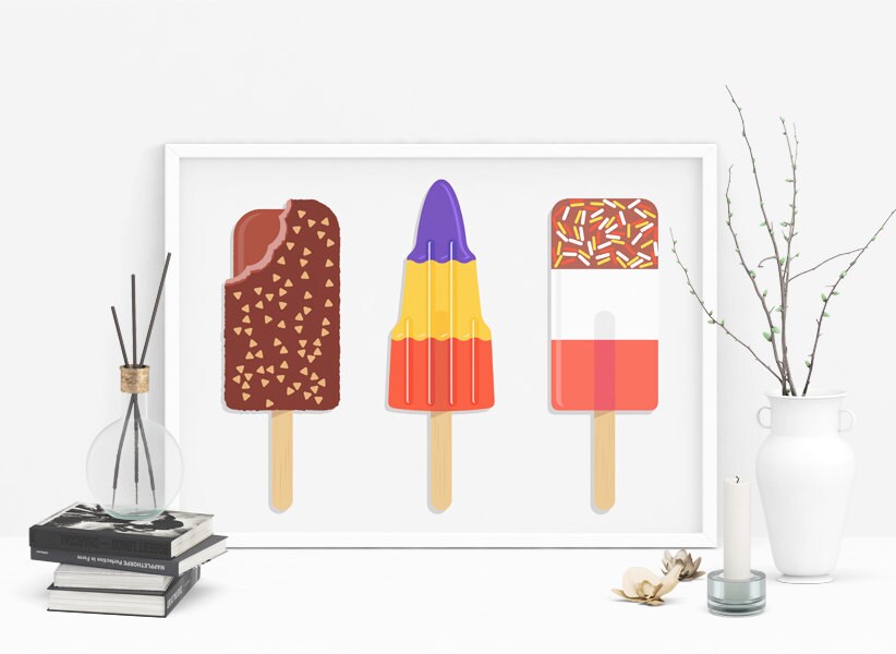 Ice lolly art print / Ice cream art print / wall art print / Etsy