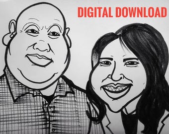 Caricaturas personalizadas digitais em preto e branco, retratos de casais solteiros, para impressão, retratos de animais de estimação, personagens de desenhos animados