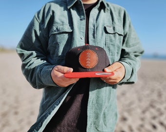 Leather Snapback Hat, Upriver People, Karuk Tribe, Genuine Leather