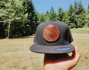 Genuine Leather Snapback Hat: Native American Design