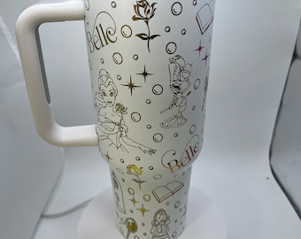 Beauty and a Beast Full Wrap Engraved Stanley or Dupe Tumbler - Enjoy your favorite drink with the Magic of Disney!