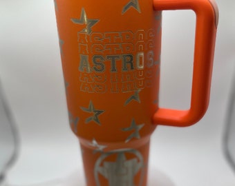 Baseball, sports, orange, blue, tumbler, houston, sports team, personalize, Space City, bat, catcher, 40oz w/handle