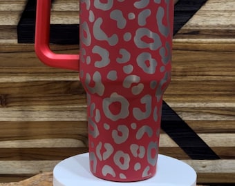 Stanley style engraved Leopard, Cheetah Stanley Dupe 40oz tumbler,  custom engraving. Christmas Gift, Leopard, Cheetah, Wild