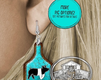 Show Pig Earrings, Hampshire Pig, Ear Tag Shape, Show Pig Jewelry, 4H, Show Mom Earring, Stockshow, Livestock Show, Mother's Day Gift, Buyer