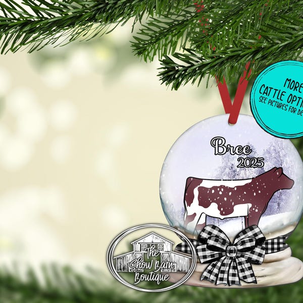 Personalized Show Heifer Christmas Ornament, Snow Globe Ornament, Show Cattle Christmas, Livestock Show, Show Steer, Buyer Gift, Teacher