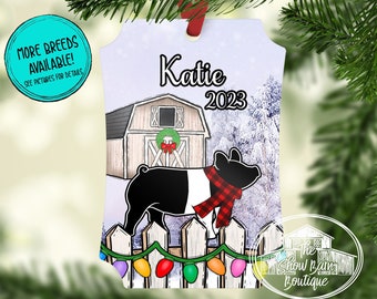 Personalized Pig Christmas Ornament, Show Pig Gift, Hampshire Pig, Ag Teacher Gift, Pig Buyer Gift, Show Pig Mom, Livestock Show Ornament