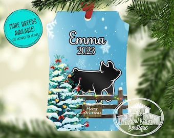 Personalized Pig Christmas Ornament, Show Pig Gift, Hampshire Pig, Ag Teacher Gift, Pig Buyer Gift, Show Pig Mom, Livestock Show Ornament