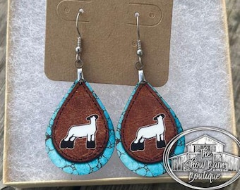 Show Lamb Earrings, Show Sheep Earrings, Sheep Jewelry, County Show Lamb, Show Mom Gift, Sheep Tear Drop Earrings, Stockshow, Mother's Day