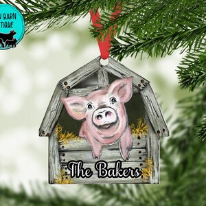 Personalized Show Pig Christmas Ornament, Rustic Country Barn Ornament, Pig Lover Gift, Custom, Livestock Show, 4H, Advisor Gift, Buyer Gift