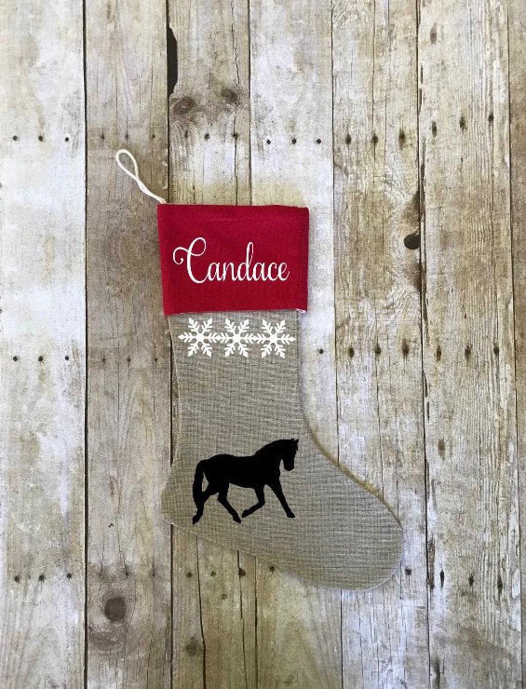 Horse Christmas Stocking, Quarter Horse Stocking, Burlap Horse