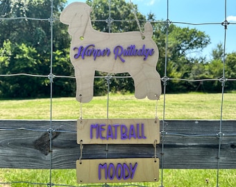 Show Goat Pen Sign with Hanging Name Plate, Wood Livestock Show Sign with 3D Raised Letters, Personalized Goat Stall, Goat Show Award