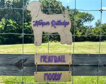 Show Goat Pen Sign with Hanging Name Plate, Wood Livestock Show Sign with 3D Raised Letters, Personalized Goat Stall, Goat Show Award