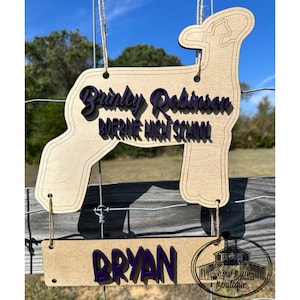 Custom Show Lamb Stall Sign with Hanging Name Plate, Personalized Show Sheep Pen Tag, Wood Lamb Show Award Cut Wood with 3D Raised Letters