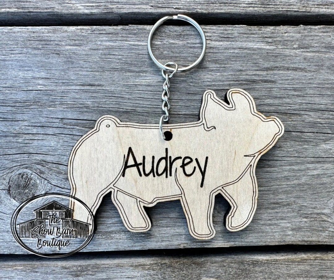 Show Pig Key Chain, Personalized Engraved Wood Keychain, Livestock Show