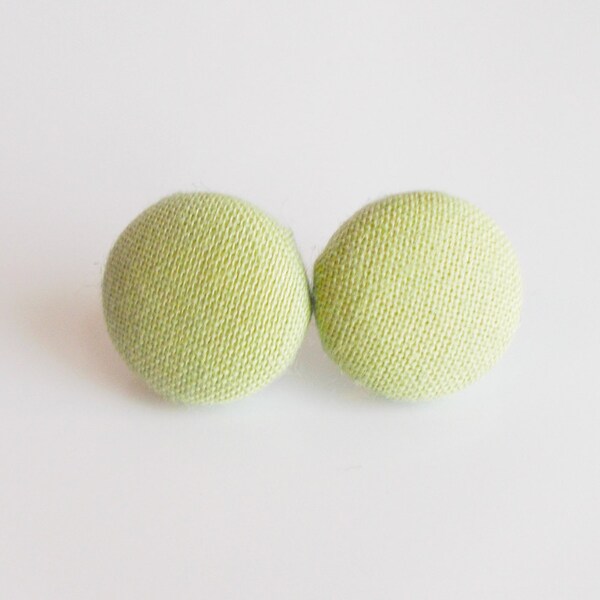 Sage Green Fabric Covered Button Earrings - Solid Green Earrings - Pale Green Posts - Light Green Studs - Sage Green Fabric Earrings