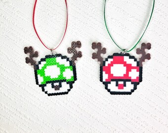 Super Mario Bros Nintendo Christmas Decorations | Video Game Inspired Wall Art | Mario Mushroom Reindeer | Kids Stocking Stuffer, 8bit pixel