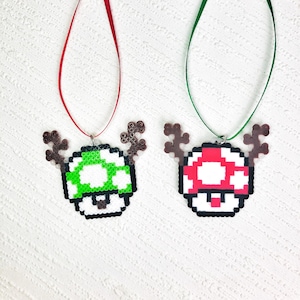Super Mario Bros Nintendo Christmas Decorations | Video Game Inspired Wall Art | Mario Mushroom Reindeer | Kids Stocking Stuffer, 8bit pixel