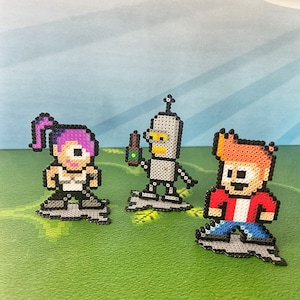 Futurama Character Art |  Bender Perler Sprite | Leela Figurine | Fry Guy Futurama | Retro Gaming | 8 bit Art | Pixel Character | Futurama