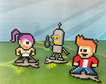 Futurama Character Art |  Bender Perler Sprite | Leela Figurine | Fry Guy Futurama | Retro Gaming | 8 bit Art | Pixel Character | Futurama