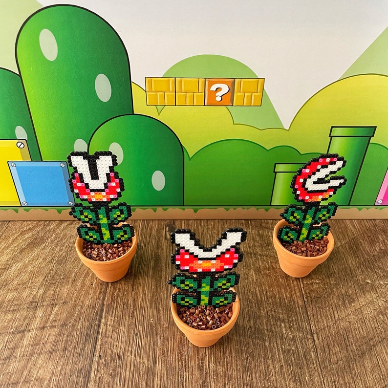 Potted Piranha Mario Plants Video game decor Desk Plant Game Room Decor Super Mario Plants Pixel Piranha Plant Mario Flower image 8