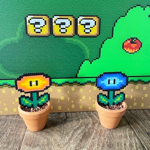 Fire and Ice Mario Flowers | Mario Plant | Video game decor |Potted Faux Desk Plant  | Gamer Decor | Mario Flower Plant | Super Mario Decor