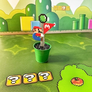 Super Mario Climbing Flagpole | Video game decor | Desk Plant | Game Room Decor | Boys Birthday Gift | Pixel Plant | Mario Butt Plumber Gift