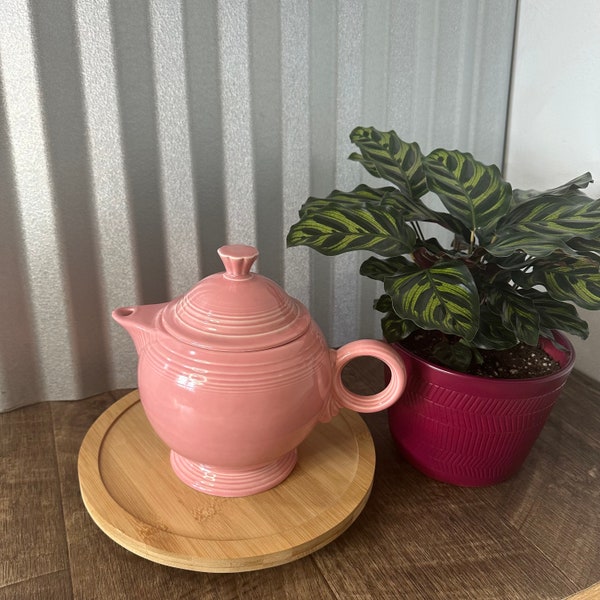 Vintage Pink Fiesta Ware O Ring Handle Teapot with Full Size Lid