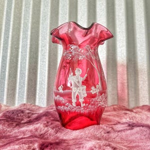 Fenton, Hurricane Lamp, Cranberry Glass, Mary Gregory, Limited Edition Fenton Red Lamp, Vintage Fenton, Glass Collector, antique glass decor