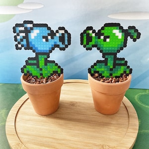 Grandi piante in vaso contro zombi SnowPea Peashooter Plant / Decorazione per videogiochi / Decorazione per sala giochi / Snow Pea Shooter / Pixel Zombie Plant / Gamer