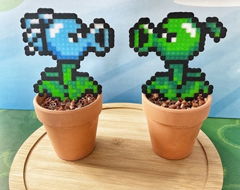 Large Potted Plants Vs Zombies SnowPea Peashooter Plant | Video game decor | Game Room Decor | Snow Pea Shooter | Pixel Zombie Plant | Gamer
