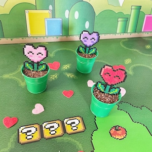 バレンタイン ハート フラワー | マリオ プラント | ビデオゲーム デコレーション | 鉢植えフェイク デスク プラント | ゲーマー デコレーション | バレンタインデー ギフト | バレンタイン パーティー ギフト