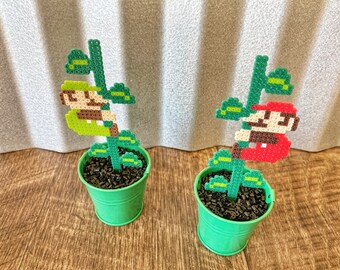 Retro Mario and Luigi Plants | Video game decor | Desk Plant | Game Room Decor | Super Mario Plants | Pixel Piranha Plant | Mario Flower