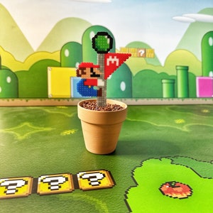 Super Mario Climbing Flagpole | Video game decor | Desk Plant | Game Room Decor | Boys Birthday Gift | Pixel Plant | Mario Butt Plumber Gift