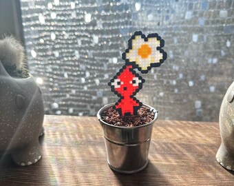 Red PikMin Flower Potted Plants | Video game decor | Desk Plant | Game Room Decor | Valentine Plant | Pixel Plant | Pikmin Gift | Gamer Gift