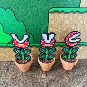 Potted Piranha Mario Plants Video game decor Desk Plant Game Room Decor Super Mario Plants Pixel Piranha Plant Mario Flower image 5