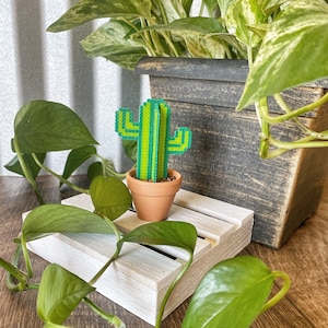 Pixel Faux Cactus Plant | Funny Office Decor | Desk Plant  | Air plant | Potted Faux Cacti Plant | Blooming Artificial Cactus | Window Decor