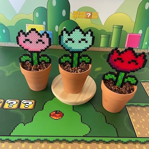 Large Retro Super Mario Potted Flowers | Video game decor | Valentines | Game Room Decor | Super Mario | Pixel Piranha Plant | Mario Flower