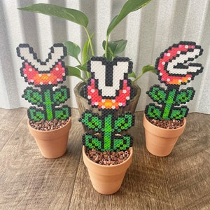 Large Potted Mario Petey Piranha Plant  | Video game decor | Desk Plant | Game Room Decor | Super Mario | Pixel Piranha Plant | Mario Flower