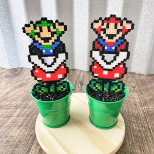 Retro Mario and Luigi Plants | Video game decor | Desk Plant | Game Room Decor | Super Mario Plants | Pixel Piranha Plant | Mario Flower