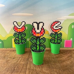 Large Piranha Mario Plant in Warp Tube Video game decor Desk Plant Game Room Decor Super Mario Pixel Piranha Plant Mario Flower All 3 Plants