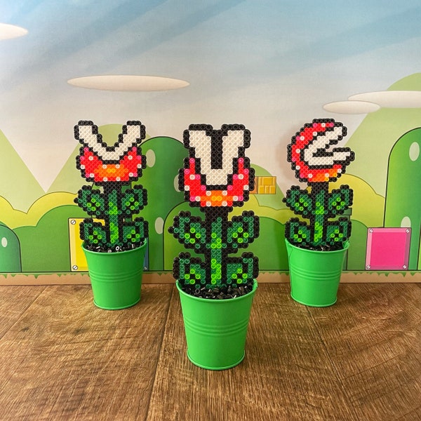 Large Piranha Mario Plant in Warp Tube | Video game decor | Desk Plant | Game Room Decor | Super Mario | Pixel Piranha Plant | Mario Flower