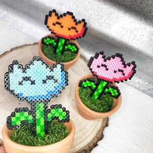 Retro Super Mario Flowers with Grass | Mario Plant | Video game decor |Potted Faux Desk Plant  | Gamer Decor | Mario Flower Plant