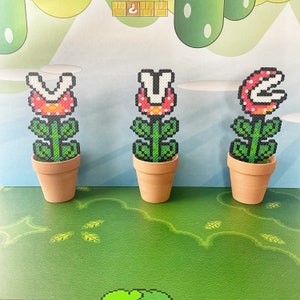 Large Potted Super Mario Piranha Plant  | Video game decor | Desk Plant | Game Room Decor | Super Mario | Pixel Piranha Plant | Mario Flower