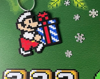 Super Mario Bros Christmas Decorations | Video Game Christmas Ideas | Mario Mushroom Santa | Perler Bead Ornaments, Fun Gift for boys, teens