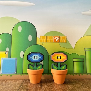 Fire and Ice Mario Flowers | Mario Kart | Video game decor | Boys Video Game Gift | Gamer Decor | Super Mario Desk Decor | Super Mario Decor