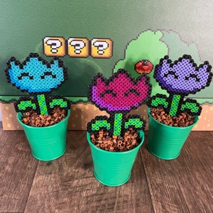 Large Retro Mario Video Game Flowers | Video game decor | Desk Plant | Game Room Decor | Super Mario | Pixel Piranha Plant | Mario Flower