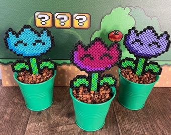 Large Retro Mario Video Game Flowers | Video game decor | Desk Plant | Game Room Decor | Super Mario | Pixel Piranha Plant | Mario Flower