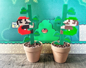 Large Retro Mario and Luigi Plant | Video game decor | Desk Plant | Game Room Decor | Super Mario Plant | Pixel Piranha Plant | Mario Flower