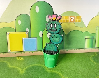 Super Mario Cactus Pokey Character in Warp Tube | Video Game Art | Game Room Decor | Super Mario Plant | Pixel Video Game Plant | Mario Gift