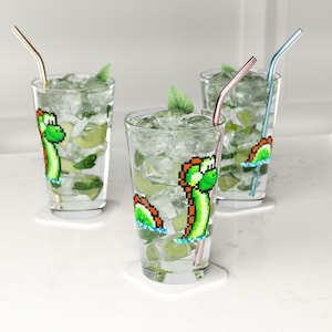 Super Mario Yoshi Pint Glasses, Lochness Yoshi Monster Video Game Glass, Retro Gamers Gift, Pint Glasses, Tumbler Glasses, Personalizes Gift